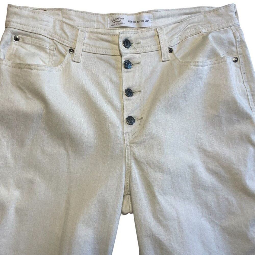 Levi Strauss Women's High Rise Wide Leg Crop Button Fly Off White Denim Size 14 - Picture 4 of 12